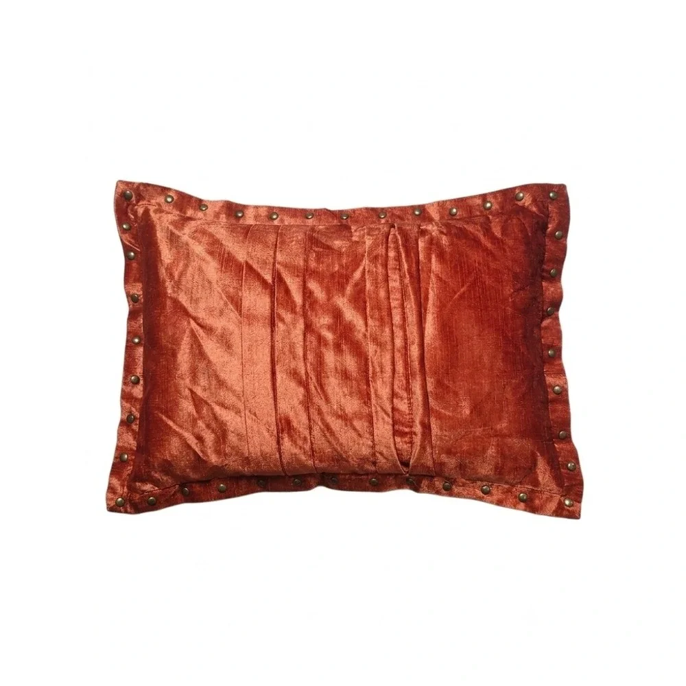 Pier 1 Imports Rust Velvet Pleated Studded Pillow Sham Lumbar Accent Cover